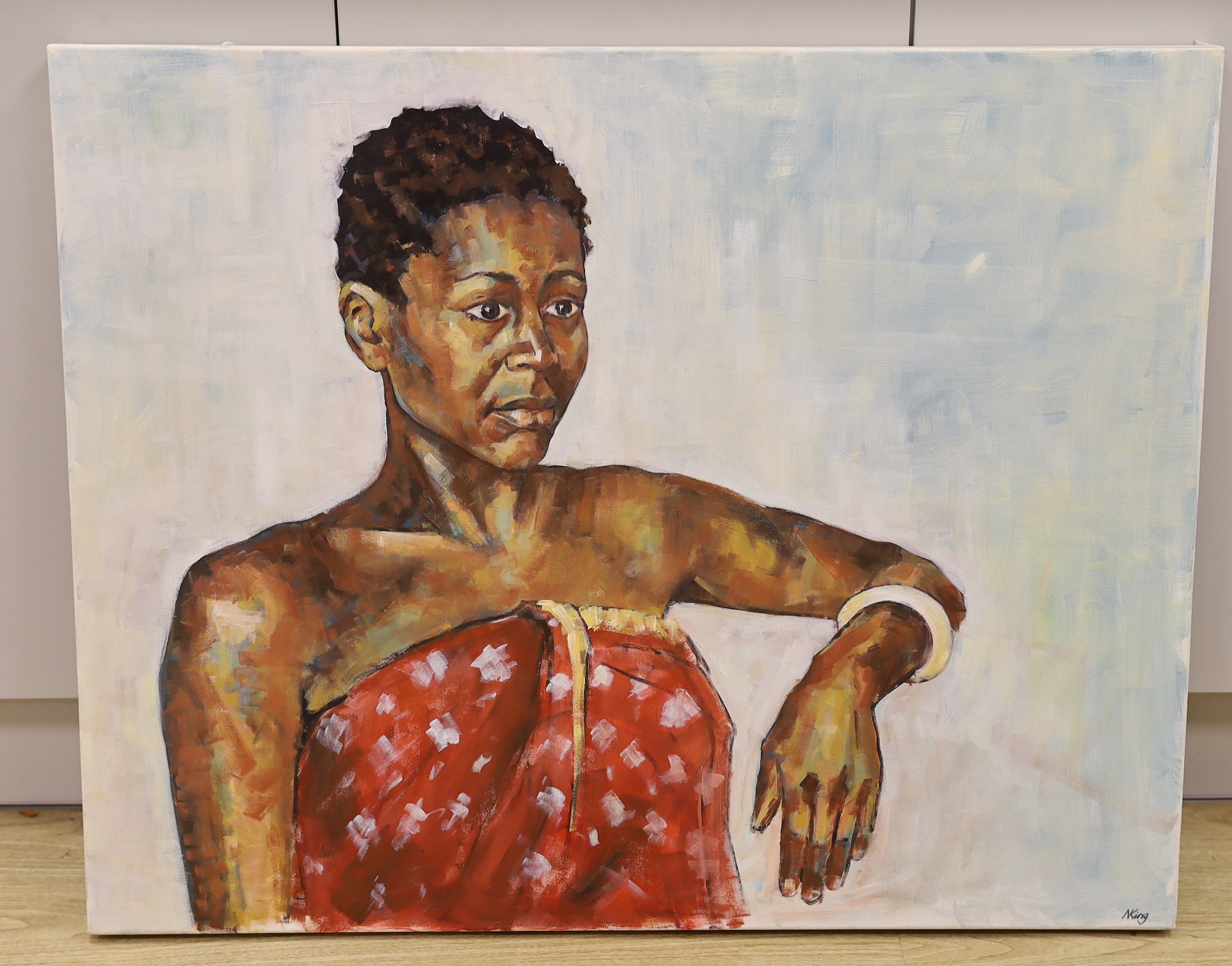 Nicola King (contemporary), oil on canvas, Portrait of an African lady, signed, 80 x 100cm